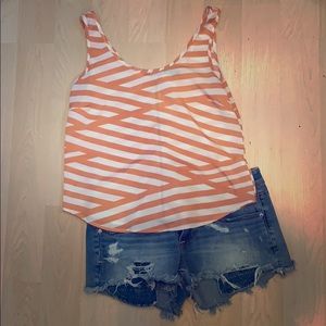Coral and White Striped Crop Tank